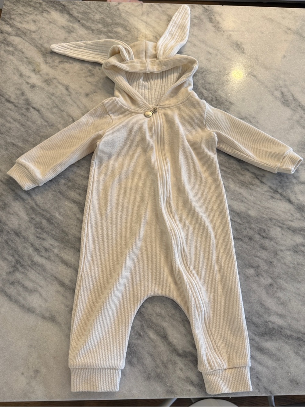 Cream Ribbed Bunny-Ear Infant Onesie